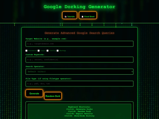 googledorkinggeneratortool screenshot