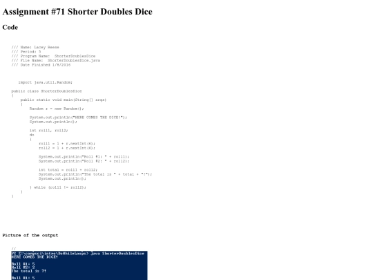 intro/DoWhileLoops/71/ShorterDoublesDice screenshot