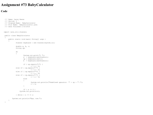 intro/DoWhileLoops/73/BabyCalculator screenshot