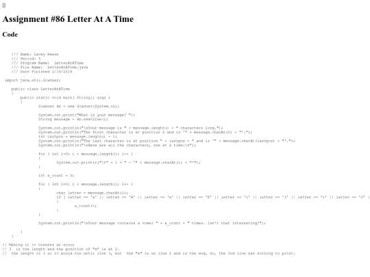 intro/ForLoops/86/LetterAtATime screenshot