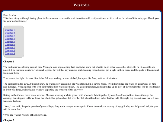 stories/Wizardia/TableofContents screenshot