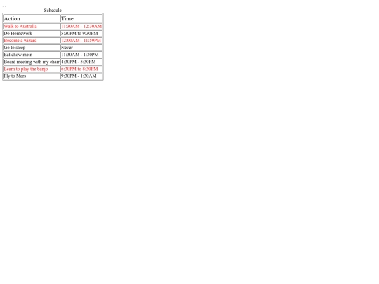 Schedule screenshot