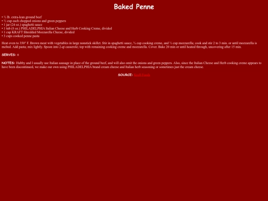 Entrees/BakedPenne screenshot