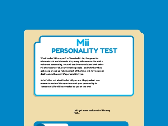 Mii tidbits/TomoQuiz/Tomodachi Life - Personality Quiz screenshot