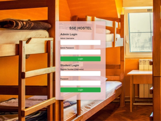 hostel/login screenshot