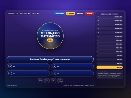 millonario_matematico_mathcraft/millonario_matematico_mathcraft_audio_comodines screenshot