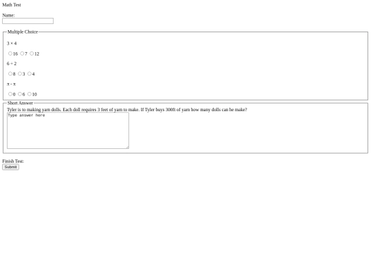 mathtest screenshot