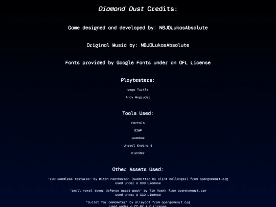 games/diamondDustCredits screenshot