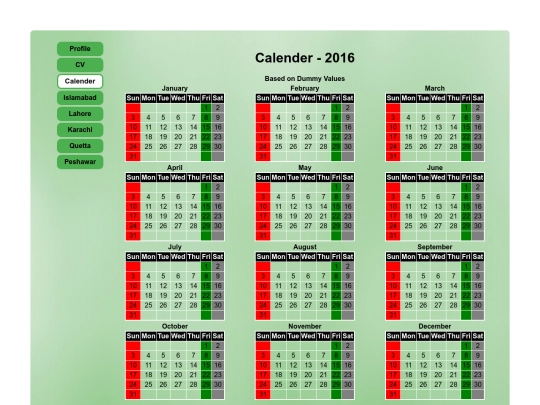Calender screenshot