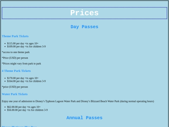 Final Website/prices screenshot