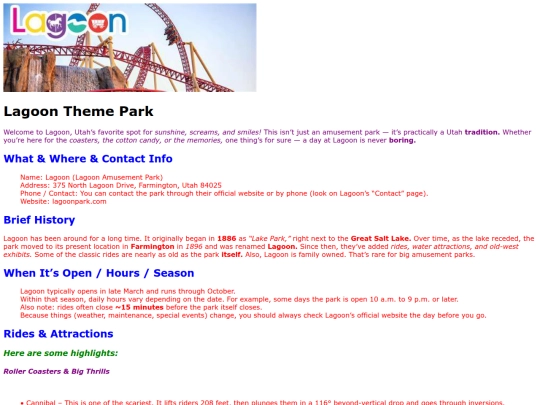 Travel Webpage screenshot
