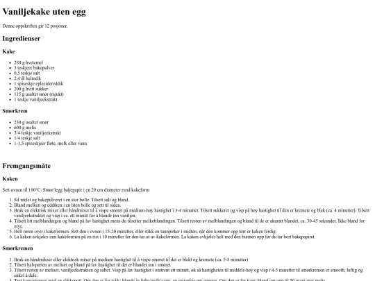 kakeNoEggsOppskrift screenshot