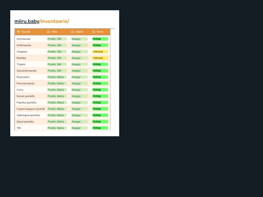 inventaario screenshot