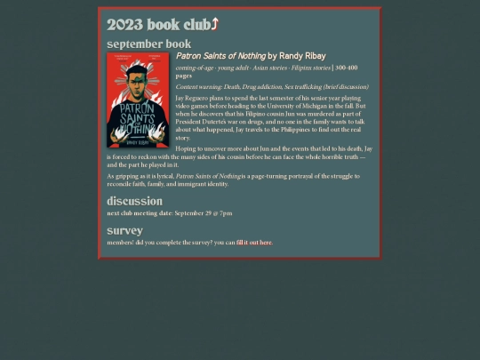 reading/bookclub/2023/patronsaintsofnothing screenshot