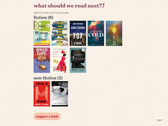 reading/bookclub/suggestions screenshot