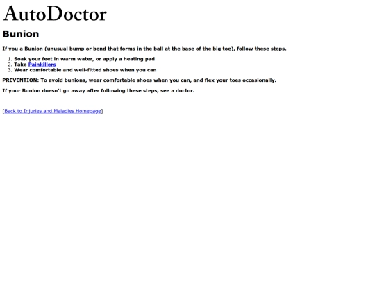 injuries/bunion screenshot
