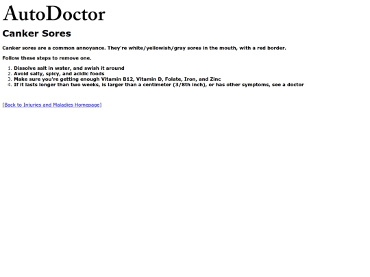 injuries/cankersores screenshot
