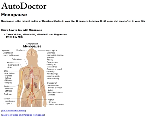 injuries/females/menopause screenshot