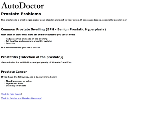 injuries/males/prostate screenshot