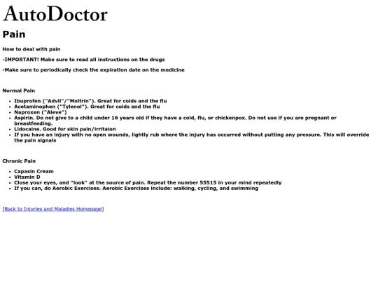 injuries/pain screenshot