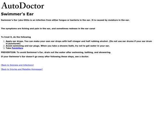 injuries/sickness/swimmersear screenshot