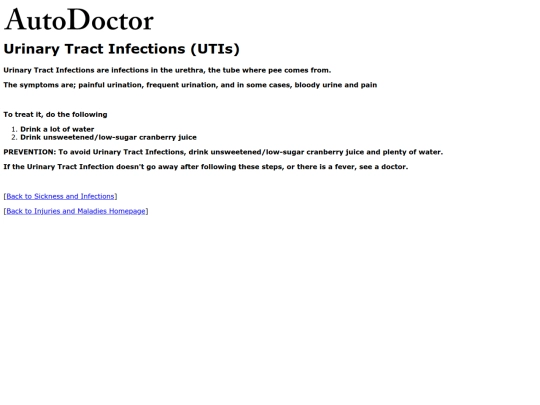injuries/sickness/urinary screenshot