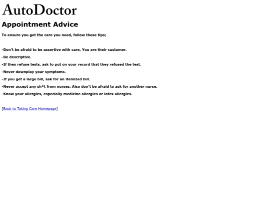 takingcare/appointmentadvice screenshot