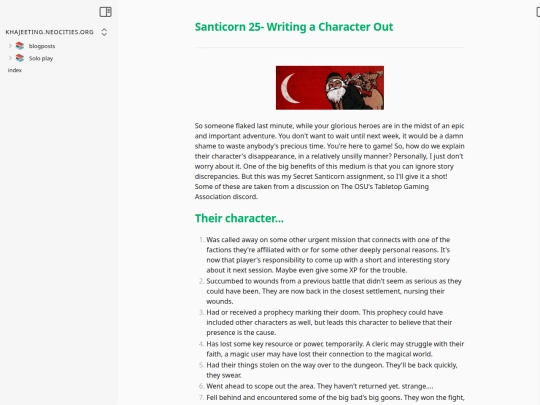 blogposts/santicorn-25-writing-a-character-out screenshot