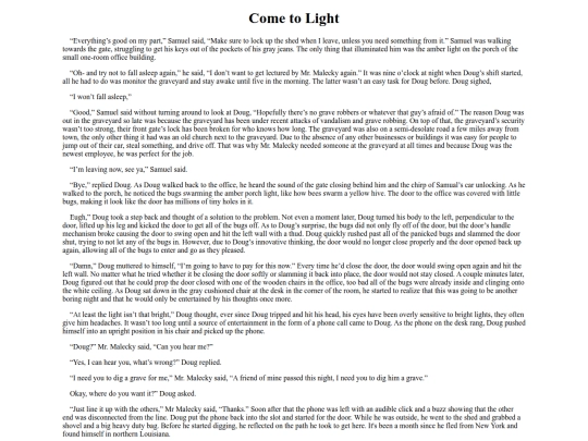 WritingPieces/comeToLight screenshot