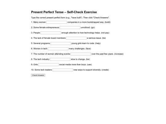 Present Perfect Exercise - Self Check screenshot