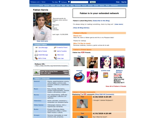 mainstream/myspace screenshot