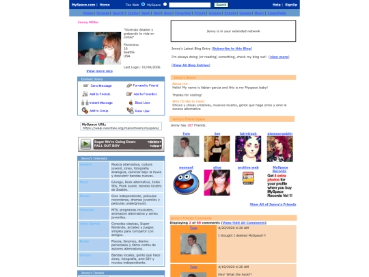 mainstream/myspace/jenny screenshot