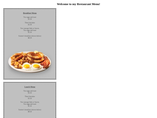 Menu screenshot