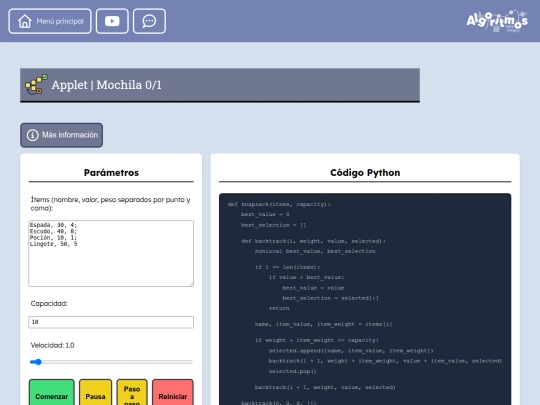 applets/binaryknapsack screenshot