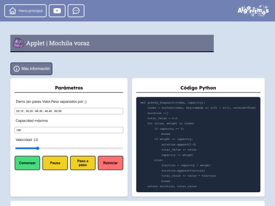 applets/knapsack screenshot