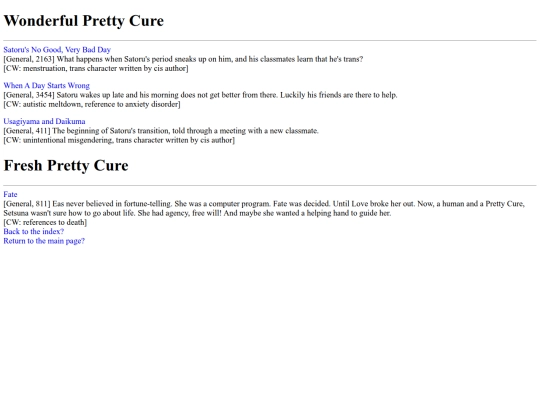 HTML/FANFICTION_SUB/PRETTY_CURE/prettycureindex screenshot