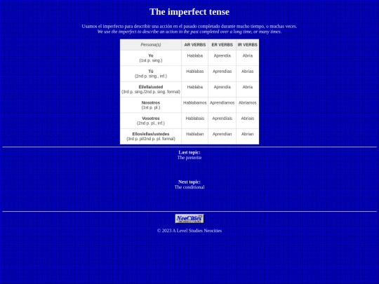 spanish/grammar/imperfecto screenshot