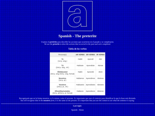 spanish/grammar/preterito screenshot