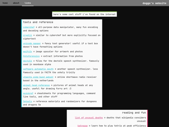 links screenshot