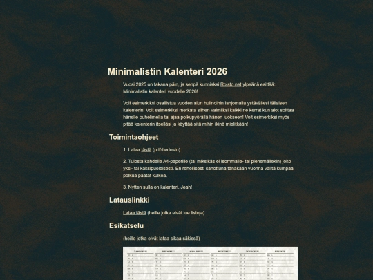 minimalistin-kalenteri screenshot
