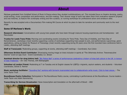 About/CV screenshot