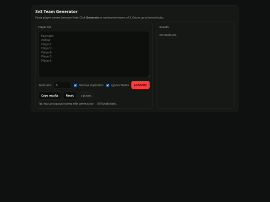team-generator screenshot