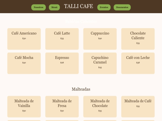 IMAGENES TALLI/html/TALLI CAFES MENU screenshot
