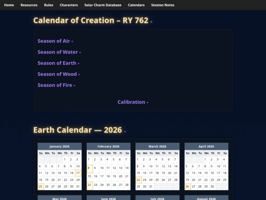 exalted/calendars screenshot