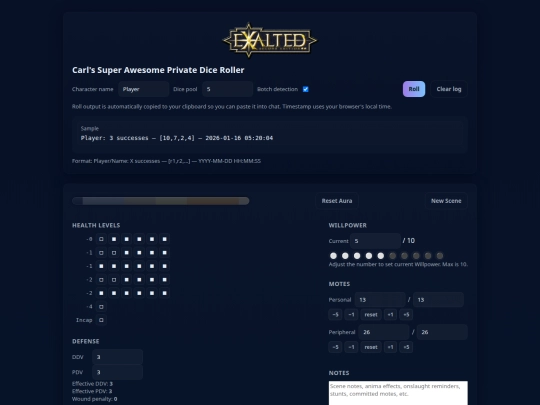exalted/dice screenshot