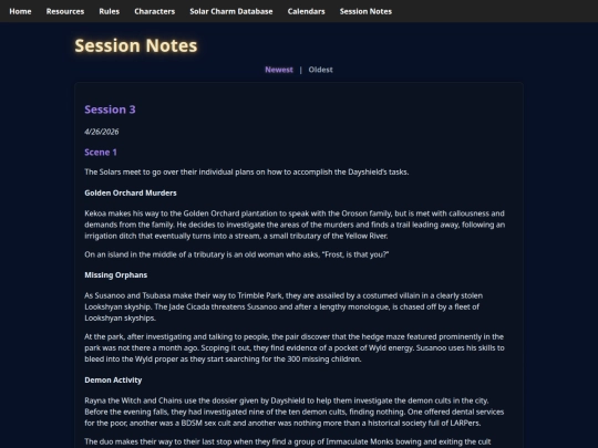 exalted/session-notes screenshot