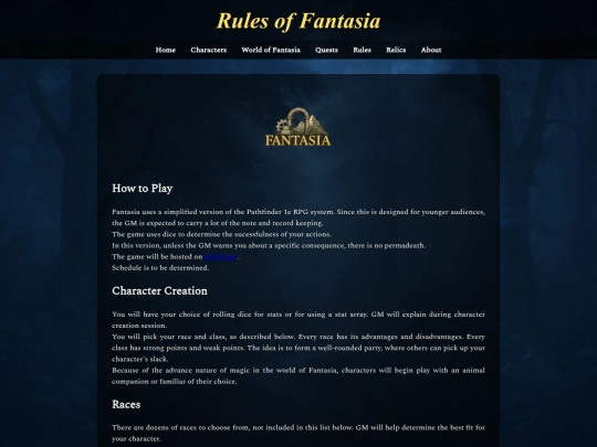 fantasia/rules screenshot