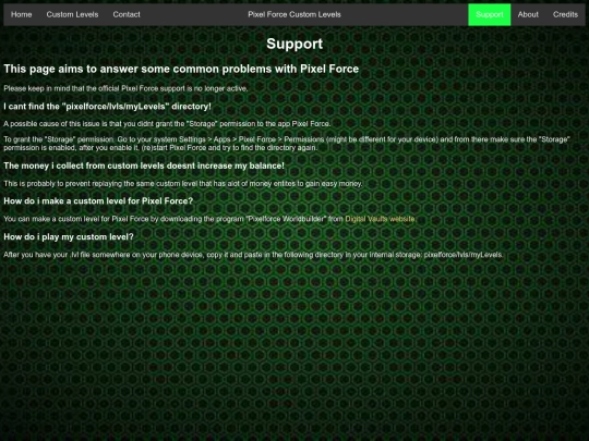 support screenshot