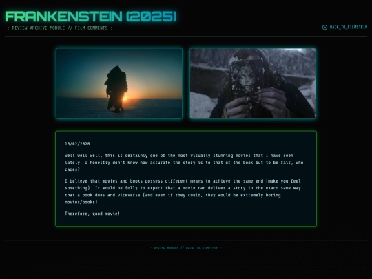 movie reviews html/frankenstein screenshot