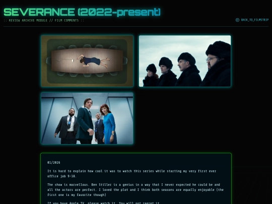 movie reviews html/severance screenshot
